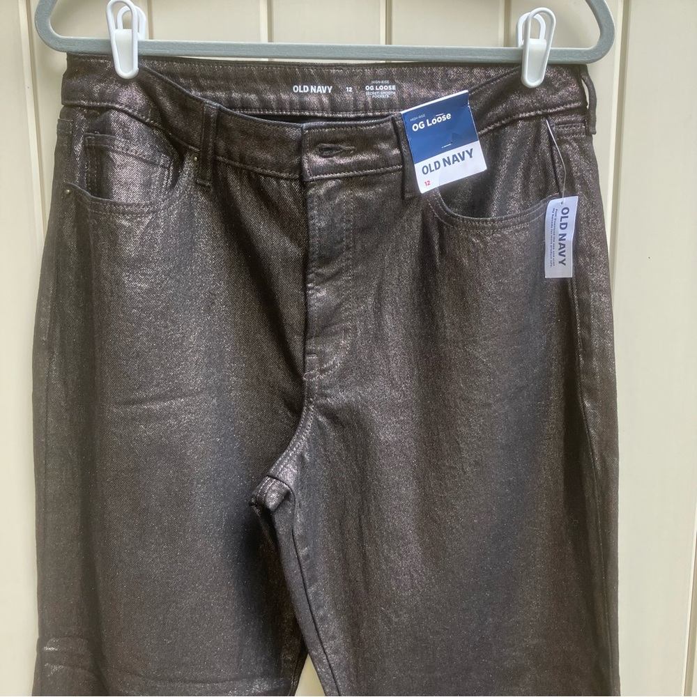 Old Navy High Rise OG Loose jeans sz 12 NWT black shine